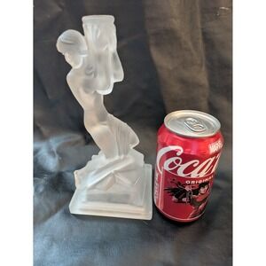 Art Deco Frosted Satin Glass Nude Woman Figurine Taper Candle Holder 8.5 in